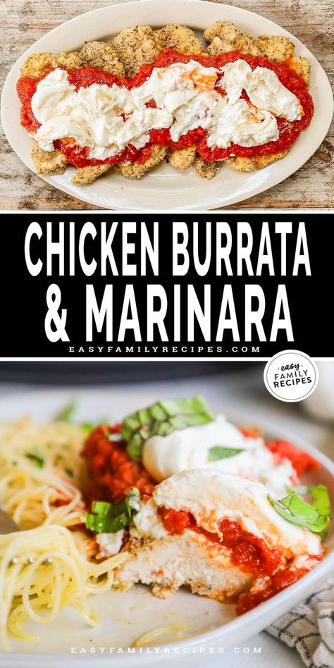 Chicken Burrata, Burrata Cheese Recipe, Easy Chicken Parm Recipe, Easy Chicken Parm, Chicken Parm Recipe, Dinner For Family, Baked Chicken Cutlets, Chicken Parm Recipes, Crispy Baked Chicken