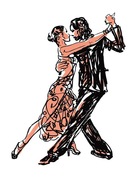 Two People Dancing Drawing Reference, Tango Drawing, Dancing Sketch, Two People Dancing, Drawing Dancing, Dancing Drawing, Tango Art, Dancer Drawing, Wall Decor Music