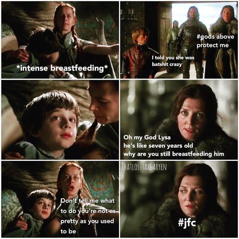 An Actual Person on Instagram: “On a scale of 1 to Lysa Arryn, how bitter are you? . . . . . . . . . . . . . . . #lysaArryn #catelynstark #michellefairley #katedickie…” Robin Arryn, Lysa Arryn, Michelle Fairley, Catelyn Stark, Game Of Thrones Funny, Got Memes, Bitter, Game Of Thrones, Funny