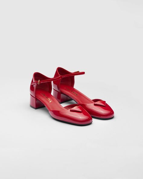 Cherry Red Patent Leather Pumps | PRADA Re Edition Prada, Prada Collection, Shoes Prada, Ballerina Slippers, Luggage Bags Travel, Mens Travel Bag, Satin Pumps, Patent Leather Pumps, Lacing Sneakers