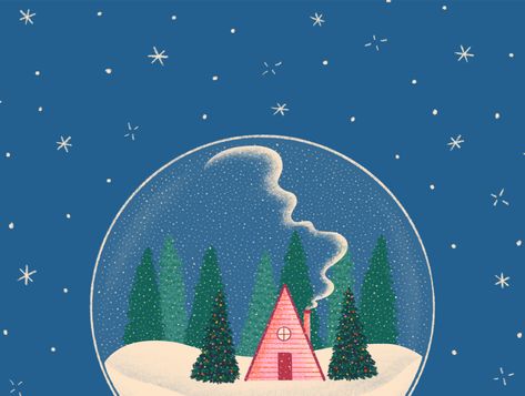 Snow Globe by Andrea Sanchez Christmas Snow Globe Drawing, Winter House Illustration, Snowglobe Illustration, Snow Globe Graphic Design, Snow Globe Illustration, Snow Globe Christmas Card, Watercolour Snow Globe, Christmas Card Snow Globe, Winter Poster