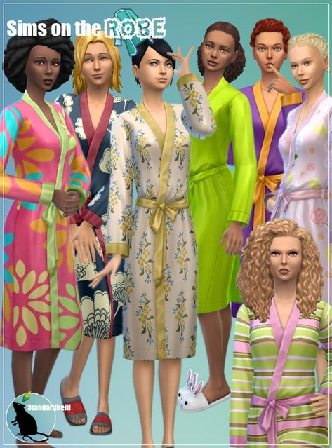 [Standardheld] • “Sims on the Robe” Bathrobe Pack Infos + download... Sims 4 Silk Robe, Sims 4 Bathrobe, Sims 4 Mm Sleepwear, Sims 4 Towel After Shower Mod, Sims 4 Maxis Match Sleepwear, Maxis Match, Sims 4, Overalls