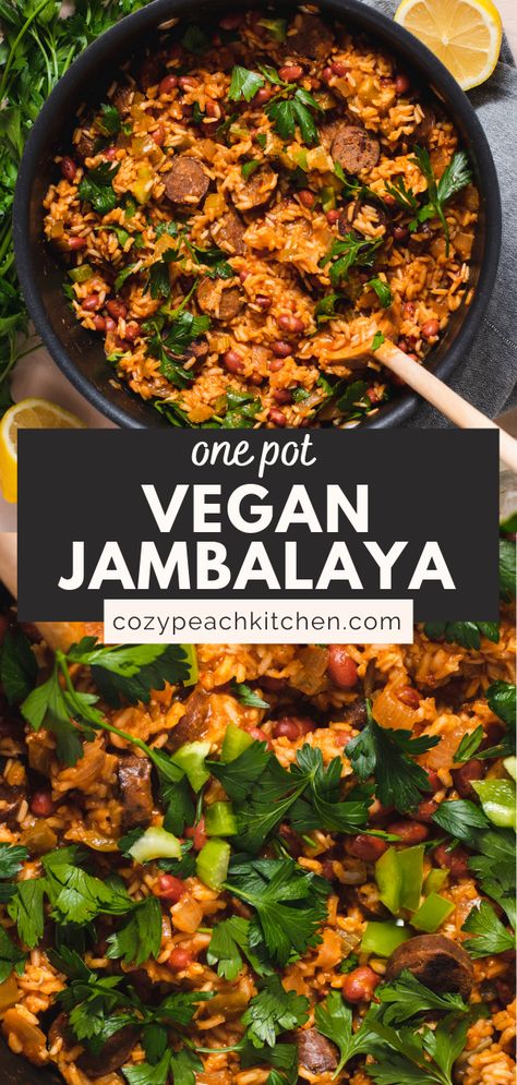 Packed with bold, savory flavors and made in one pot, this vegan jambalaya is inspired by Cajun jambalaya, just without the meat. This is an easy rice dish to make for dinner or meal prep! Vegetarian Jambalaya, Slow Cooker Healthy, Slow Cooker Jambalaya, Crockpot Express, Vegan Jambalaya, Vegan Crockpot Recipes, Vegan Crockpot, Recipes Slow Cooker, Healthy Rice