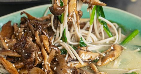 Soba Noodle Recipe, Soba Noodle Soup, Crispy Mushrooms, Soba Noodles Soup, Mob Kitchen, Soba Noodles Recipe, Soft Tofu, Recipe Soup, Asian Noodle Recipes