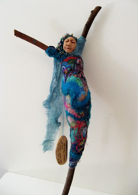 Spirit Art Dolls, Wrapped Sticks, Spirit Doll, Sari Ribbon, Stick Art, Spirit Dolls, Spirited Art, Assemblage Art, Clay Dolls