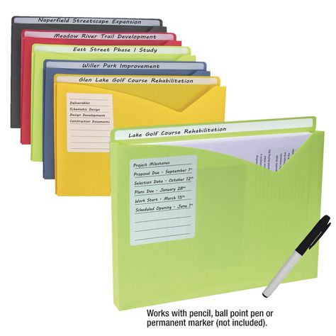 A set of write-on file jackets so you can jot down what's actually in the folder without having to deal with stickers. The set comes with 10 colorful folders that can easily hold a hefty stack of paper, bills, or whatever else. Office Organization Business, Office Organization Files, Office Organization At Work, Organizing Paperwork, Office Organizer, Organization Products, Document Storage, Organized Life, File Organization