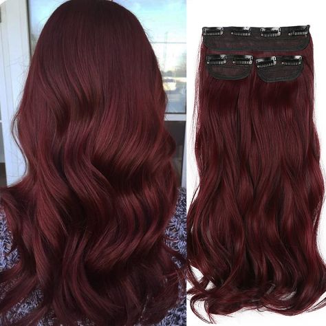 PRICES MAY VARY. [SUITABLE For WOMEN With DIFFERENT HEAD SIZE]: Daimeisy classic burgundy hair extension , each pack includes: 2 pieces of 3.1 inch width 2 clips in wefts;1 piece of 7.1 inches width 4 clips in weft. The upgraded burgundy clip in hair extensions are lighter and really easier to be wore in a few minutes. The hair piece with 4 clips is narrower than the traditional one ,after wearing it , you can decide whether and how to wear the other 2 hair pieces according to your head size. [S Partial Balayage Brunettes, Red Wine Hair, Dark Cherry Hair, Redken Hair Color, Magenta Hair, Hair Extensions Clip, Extensions Clip In, Wine Hair, Red Hair Inspo