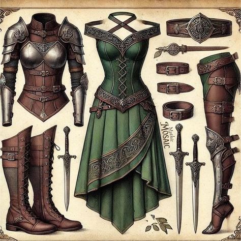 Fantasy Style Clothes, Elf Dungeons And Dragons, Druid Aesthetic Clothing, High Fantasy Clothing, Fantasy Outfit Ideas, Fantasy Fashion Art, Druid Outfit, Fantasy Clothing Design, Dnd Outfits