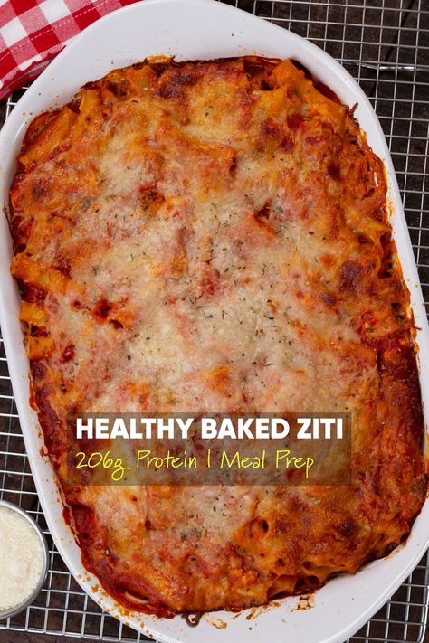 Baked Ziti Meal Prep, Healthy Baked Ziti Clean Eating, Macro Friendly Baked Ziti, Protein Baked Ziti, Low Calorie Baked Ziti, Pasta Bake Cottage Cheese, Low Carb Baked Ziti, High Protein Baked Spaghetti, High Protein Pasta Cottage Cheese