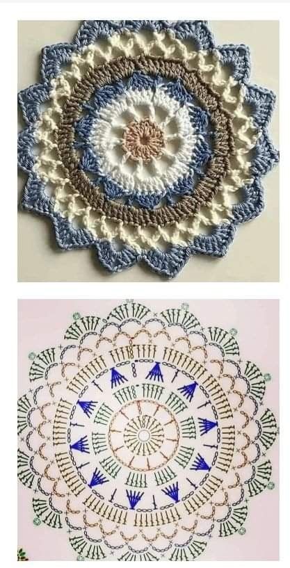 Simpul Makrame, 100 Crochet Stitches, Free Crochet Doily Patterns, Crochet Doily Diagram, Mode Crochet, Crochet Coaster Pattern, Crochet Mandala Pattern, Crochet Motif Patterns, Crochet Circles