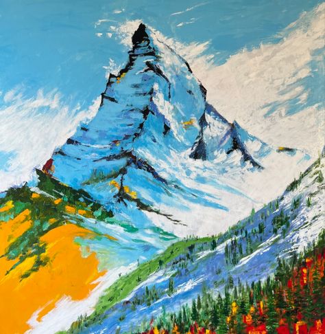 Acrylic Painting on stretched canvas by Australian Artist, Tom Roso. $2,900AUD - Available now on Bluethumb. 155cm (W) x 155cm (H) x 4cm (D) Ready to hang and comes with a signed certificate of authenticity. #zermatt #zermattmatterhorn #zermattswitzerland #switzerland #alps #swissalps #swissart #toblerone #art #artist #painting #artwork #comtemporaryart #acrylicpainting #canvas #europe #mountain #landscape #landscapeart #modernart #bluethumb Switzerland Painting Acrylic, Switzerland Painting, Zermatt Switzerland, Acrylic Landscape, Zermatt, Mountain Art, Swiss Alps, Buy Art Online, Australian Artists