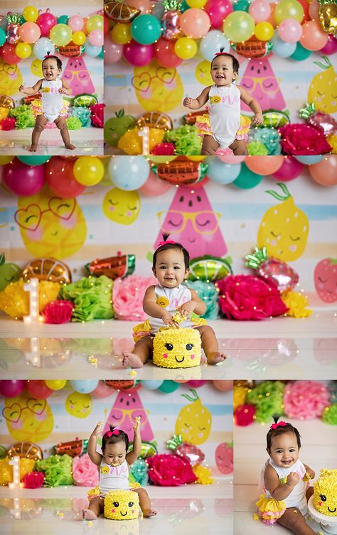 Twotti Fruity Photo Shoot, Shes A Sweet One Fruit First Birthday, Fruit Theme 1st Birthday Party, Fruit Themed Photoshoot, Hey Bear Fruit Birthday Party, Fruit 1st Birthday Party, Fruit Themed Smash Cake, Hey Bear Photoshoot, Fruit Theme Cake Ideas