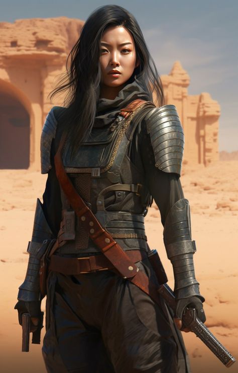 soldier Goddess Branding, Desert Goddess, Desert Scape, Asian Warrior, Female Soldier, Cyberpunk Style, Warrior Girl, Style Clothes, In The Desert