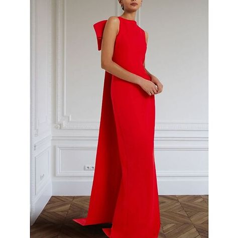 Silhouette:Sheath / Column; Hemline / Train:Sweep / Brush Train; Closure:Zipper UP; Built-In Bra:No; Embellishment:Bow(s); Fabric:Stretch Fabric; Sleeve Length:Sleeveless; Tips:Professional dry cleaner only,Colors may vary slightly due to different monitor settings; Boning:No; Style:Elegant; Occasion:Formal; Neckline:Jewel Neck; Front page:Evening Gown; Listing Date:10/18/2023; Bust:; Hips:; Hollow to Floor:; Waist: Red Classy Formal Dress, Red Wedcding Guest Dress, Red Black Tie Dress, Red Formal Gown, Red Green Dress, Gown Elegant, Black Tie Formal, Bow Tie Dress, Evening Dresses Online