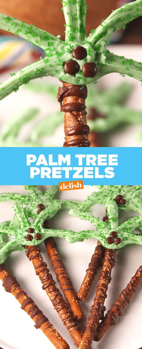 Palm Tree PretzelsDelish Tree Pretzels, Palm Tree Cakes, Beach Decorations, Party Sides, Palm Tree Decorations, Leaf Vegetable, Beach Meals, Vegan Nutrition, Bake Dessert