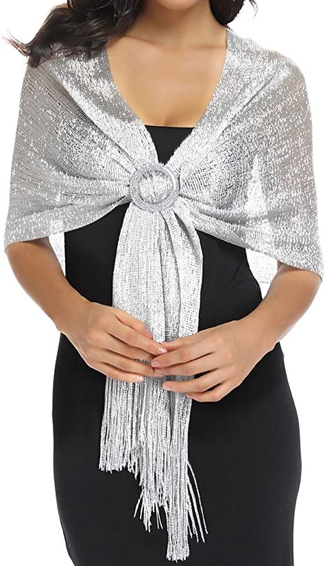 Silver Shawls and Wraps Sheer Christmas Gift for Friend at Amazon Women’s Clothing store Silver Shawl, Dresses Silver, 파티 드레스, Dress With Shawl, Shawl Scarf, Silver Dress, Evening Party Dress, Wedding Party Dresses, Amazon Women