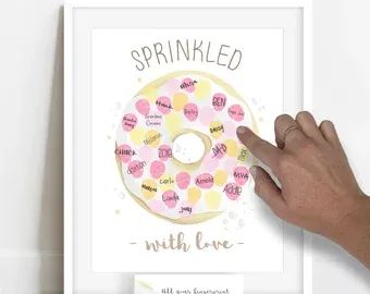 Baby Sprinkle Decorations, Sprinkled With Love, Thumbprint Tree, Fingerprint Guestbook, Sprinkle Shower, Fingerprint Tree, Sprinkle Party, Sprinkle Donut