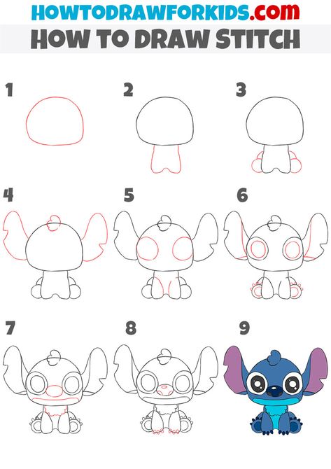 Draw Stitch, Stitch Drawings, Hand Art Kids, Easy Disney Drawings, Lilo And Stitch Drawings, Drawing Lessons For Kids, Cute Disney Drawings, Stitch Drawing, Drawing Tutorials For Kids