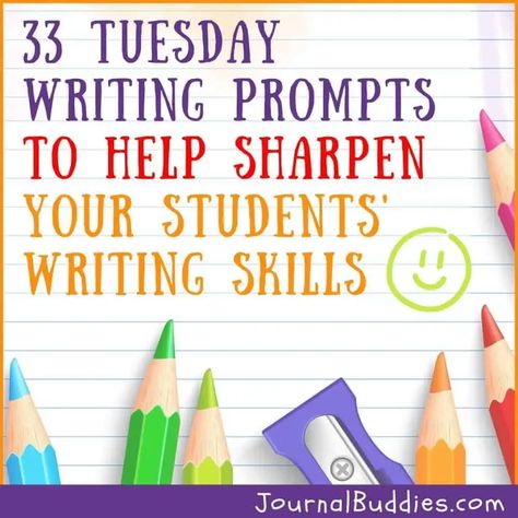 Drive your students to new writing heights with our 33 engaging Tuesday writing prompts! These prompts, inspired by the day of the week, will not only sharpen their writing skills but also kindle their creativity. Whether it's crafting a compelling narrative or penning down a thought-provoking essay, these Tuesday prompts are your secret key to unlocking their writing potential. #TuesdayWritingPrompts #TuesdayWritingIdeas #JournalBuddies Tuesday Writing Prompts, Middle School Creative Writing Prompts, Writing Prompts Third Grade, Informational Writing Prompts 3rd Grade, Descriptive Writing Prompts, Wacky Wednesday Writing Prompt, Holiday Writing Prompts, Fun Writing Prompts, Journal Prompts For Kids