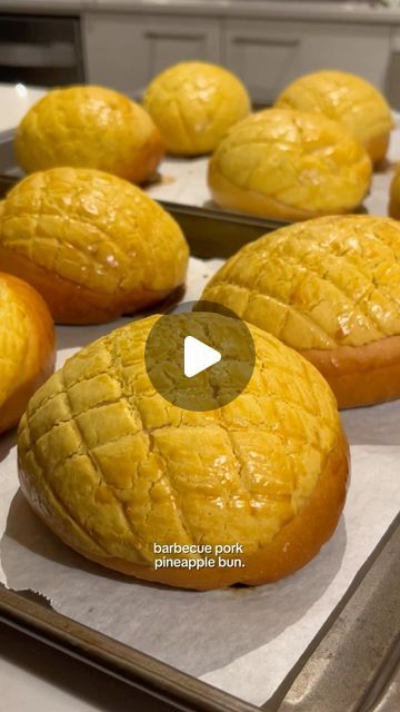 Angus Wan on Instagram: "Barbecue pork pineapple buns are one of my favourite Chinese buns! Props to the Chinese bakeries out there because this was a lot of work to make (it was my first time baking these).

BBQ Pork filling:
Garlic, sugar, onion, water, cornstarch, hoisin sauce, soy sauce, oyster sauce

Milk Bread Dough:
350g bread flour
45g sugar
8g yeast
5g bread improver
1 egg
2g salt
30g milk
Tangzhong (cooked 200g milk 20g flour until thick)
25g butter (while 5mins into kneading)

Crusty Crust:
Unsalted butter (room temp) 50g
Cake Flour or AP 100g
Salt 2g
White Sugar 85g
Milk powder 20g (optional)
1 Egg yolk 
Vanilla extract 1 tsp (optional)
Baking powder ¼ tsp
Baking soda ¼ tsp" Pork Pineapple, Chinese Buns, Onion Water, Pineapple Buns, Chinese Bakery, Bread Improver, Chinese Bun, Pineapple Bun, Mini Dessert Recipes