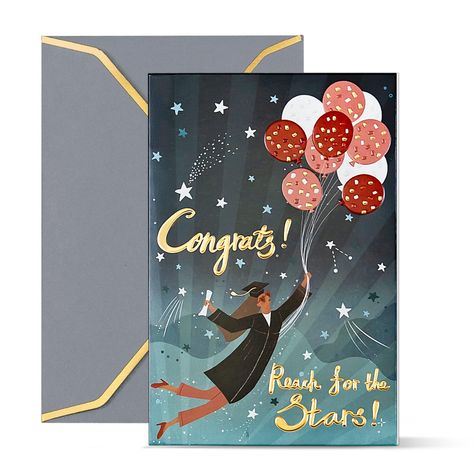 PRICES MAY VARY. Bulk Pack: Set includes 24 beautifully crafted graduation cards with a "Congrats! Reach for the Stars!" text and an illustration of a graduate holding a balloon floating up in the sky. Ideal for congratulating your loved ones on their graduation day. Heavyweight Cardstock: Made of high-quality, heavyweight cardstock that ensures durability and longevity. The cards will not easily bend, tear, or wear out. Elegant Design: The cards feature elegant gold foil print and embossed deta College Graduates, Reach For The Stars, Gold Foil Print, Reaching For The Stars, Graduation Day, Graduation Cards, Office Stationery, College Graduation, Foil Print