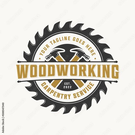 Woodworking logo, carpenter logo design with hammer and circular saw or blade, carpentry logo emblem badge vintage with vector illustration of sawmill Stock Vector | Adobe Stock Carpenter Logo Design, Carpentry Logo, Carpenter Logo, Carpentry Services, Simple Woodworking Plans, Woodworking Logo, Woodworking Books, Pooja Room Design, Logo Emblem