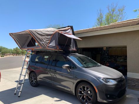 Got a roof top tent for my 2020 Pacifica S | 2017+ Chrysler Pacifica Minivan Forums Chrysler Pacifica Hacks, Chrysler Pacifica Camping, Car Life Hacks, Car Life, Roof Tent, Chrysler Pacifica, Top Tents, Roof Top Tent, Roof Top