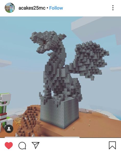 Minecraft Dragon Statue Easy, Dragon Statue Minecraft, Minecraft Dragon Statue, Dragon Fossil, Minecraft Dragon, Minecraft Statues, Cute Minecraft Houses, Minecraft Plans, Minecraft Map