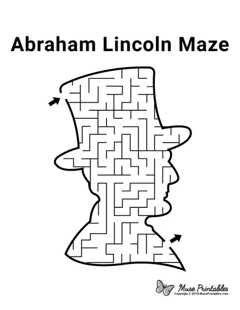 Free printable Abraham Lincoln maze. Download it at https://museprintables.com/download/maze/abraham-lincoln/ Abraham Lincoln Free Printables, Abraham Lincoln Coloring Page, Abraham Lincoln Crafts For Kids, Abraham Lincoln Craft, Free Printable Mazes For Kids, Abraham Lincoln For Kids, Abraham Lincoln Activities, Presidents Week, Free Printable Mazes