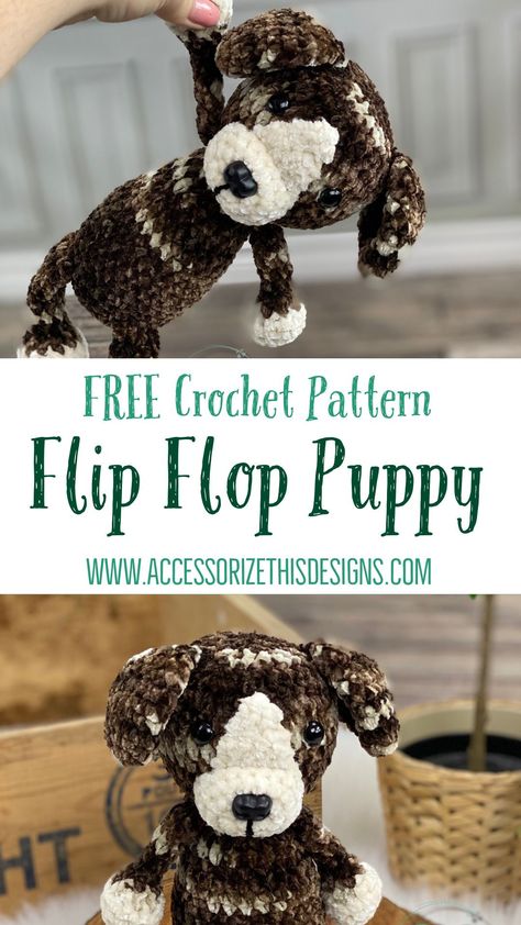 Flip Flop Crochet, Puppy Stuffed Animal, Amigurumi Puppy, Crochet Puppy, Puppy Pattern, Crochet Dog Patterns, Crocheted Toys, Crochet Teddy Bear Pattern, Crochet Animals Free Patterns