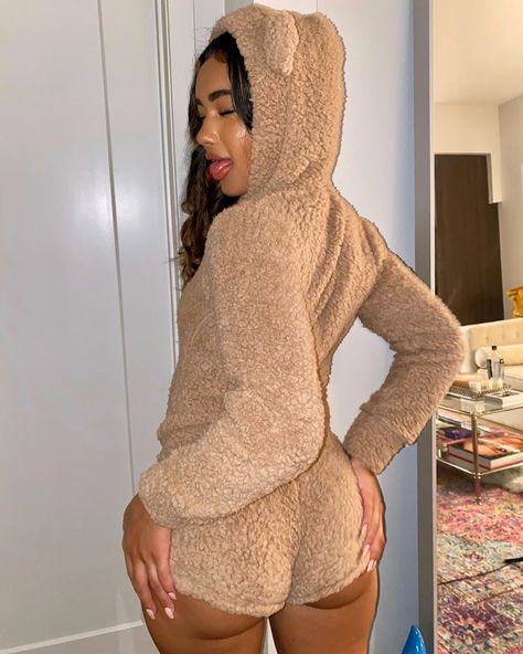 Lala Baptiste💃🏽’s Instagram post: “Honey Bear 🧸🍯 @fashionnova  fashionnovapartner AND THANK YOU FOR 100k SUBS ON MY YOUTUBE CHANNEL, MADE MY DAY 🥰🥰” Lala Baptiste, Pj Romper, Taupe Fashion, Womens Pjs, Plush Coat, Pajama Romper, Made My Day, Soft Pajamas, Long Romper