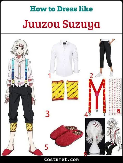 Suzuya Juuzou Cosplay, Juzo Suzuya, Red Clogs, White Wig, Red Suspenders, Juuzou Suzuya, Black Capri Pants, Popular Manga, Costume For Halloween