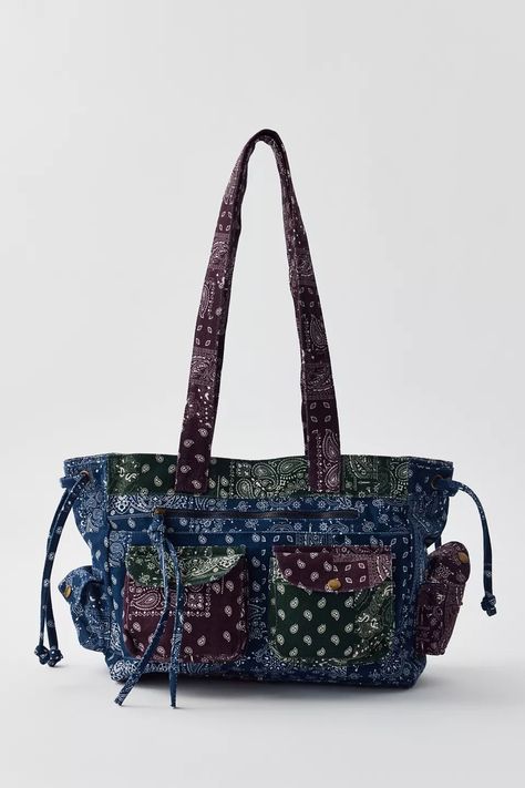 BDG Y2K Bandana Patch Shoulder Bag | Urban Outfitters Y2k Bandana, Urban Outfitters Bag, Carryall Tote, Y2k Denim, Denim Tote Bags, Denim Tote, Everyday Tote, Bandana Print, Tote Purse