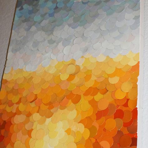 15 Surprisingly Cool Projects Made with Paint Samples | Family Handyman | The Family Handyman Art Using Paint Swatches, Paint Color Samples Diy Wall Art, Paint Sample Wall Art, Art With Paint Samples, Crafts With Paint Samples, Art With Squares, Paint Sample Wall, Paint Sample Calendar, Color Swatch Art