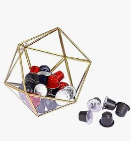 HighFree Glass Coffee Pods Holder Gold, Geometric Coffee Pod Box 15 Sided Large Capacity Multi-funcation for Keurig Pods, Tea Bags Sugar Packets Coffee Pod Storage Holder for Kitchen Coffee Bar Office Keurig Pods, Kitchen Coffee Bar, Pod Storage, K Cup Holders, Coffee Pod Storage, Coffee Pod Holder, Coffee Bars In Kitchen, Bar Office, Kitchen Must Haves