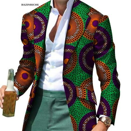 This blazer is made from africa cotton print fabric,1 button blazer Riche African Men Clothes,it is Cotton Print fabric,Dress up to look unique .this suits is for your party and daily clothes .it is machine washable and very easy to maintain.this suit can been customized,you can give us your size details about your chest, waist ,hip, so that we can sew it fit your well . Size: S.  Color: Multicolor.  Gender: male.  Age Group: adult. Pant Coat For Men, Ankara Suit, African Male Suits, Print Outerwear, Formal Coat, Fancy Suit, Daily Clothes, Mens Blazer Jacket, Mens Suit Jacket