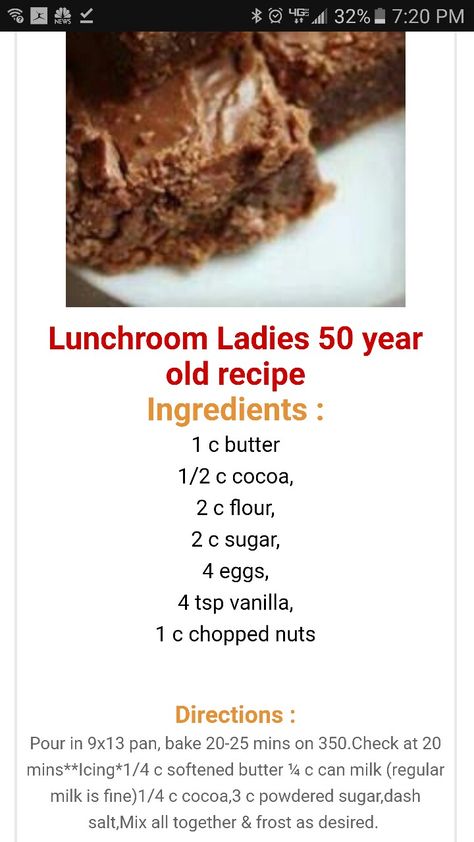 Lunchroom Brownies, Lunchroom Ladies 50 Year Old Recipe, Lunch Lady Brownies, Lunch Lady, Recipes Sweet, Easy Baking Recipes Desserts, Easy Baking Recipes, Fudge Recipes, Food Cakes