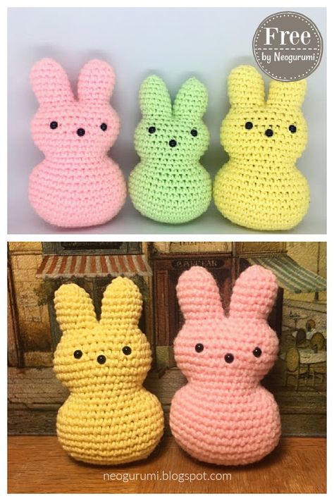 4 Easter Bunny Peeps Free Crochet Patterns Peeps Crochet, Crochet Peep, Free Crochet Bunny, Baby Beanie Crochet Pattern, Baby Beanie Crochet, Easter Crochet Patterns Free, Crochet Amigurumi Bunny, Crochet Lovey Free Pattern, Peep Bunny