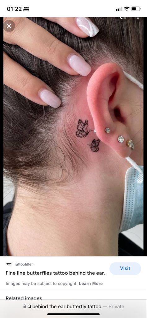 Back Ear Tattoo, Tattoo Papillon, Tiny Butterfly Tattoo, Watercolor Tattoo Ideas, Simple Butterfly Tattoo, Butterfly Tattoos On Arm, Cute Matching Tattoos, Behind Ear Tattoos, Simple Tattoos For Women