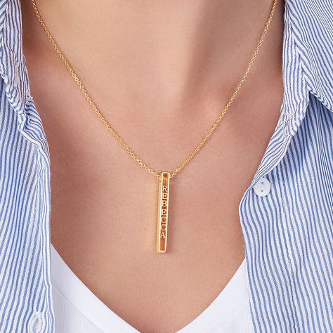 Personalized 3D Bar Necklace with 18K Gold Plating - 5 Diamond Cross Necklace Gold, Good Luck Necklace, Horseshoe Pendant, Dainty Diamond Necklace, Horseshoe Necklace, Key Pendant Necklace, Diamond Cross Necklaces, Diamond Solitaire Necklace, Gold Cross Necklace