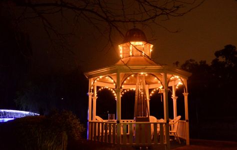 Experience a Romantic Date in a Gazebo sitting on the Lake's edge. Perfect by day and stunning at night!  www.lakesidecottage.com.au Gazebo Date Night, Gazebo Aesthetic Night, Gazebo At Night, Minecraft Greenhouse, Dream Proposal, Bookish Aesthetic, Lakeside Cottage, Picnic Ideas, Night Couple