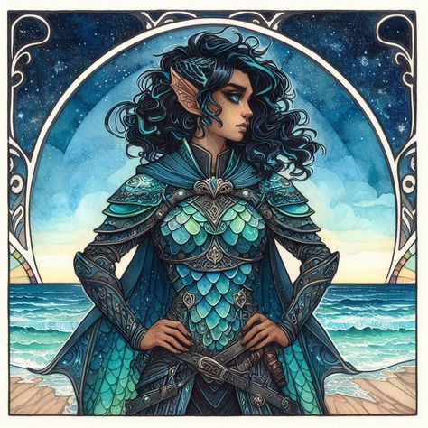 Sea Elf Female Dnd, Sea Elves, Sea Elf, Dragon Dnd, Elf Female, Dnd Npc, Picture Editing, Mystical Animals, Art Concepts