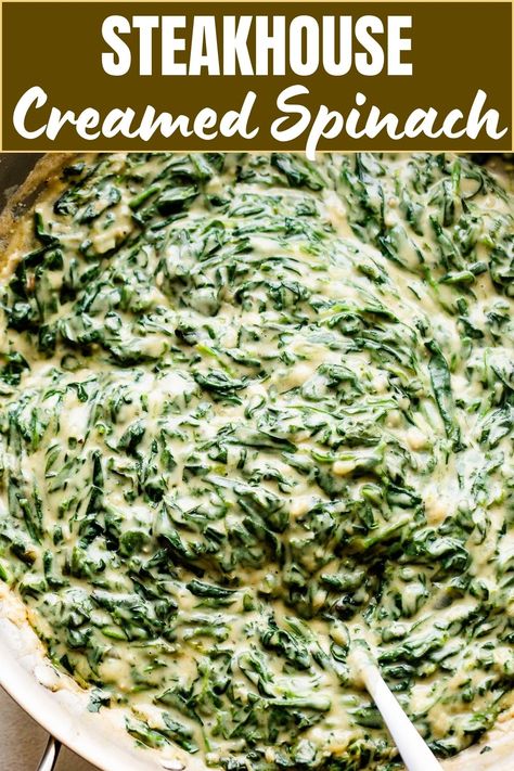 This gourmet Steakhouse Creamed Spinach is a classic dish with a creamy flavor and texture, and it’s really easy to make! Boldly flavored, perfectly cooked spinach served up in a rich, velvety sauce that you can quickly whip up in just one skillet. Steakhouse Creamed Spinach Recipe, Steakhouse Creamed Spinach, Best Creamed Spinach Recipe, Creamed Spinach Recipe Easy, Easy Spinach Recipes, Spinach Side Dish, Spinach Recipes Healthy, Creamed Spinach Recipe, Spinach Recipe