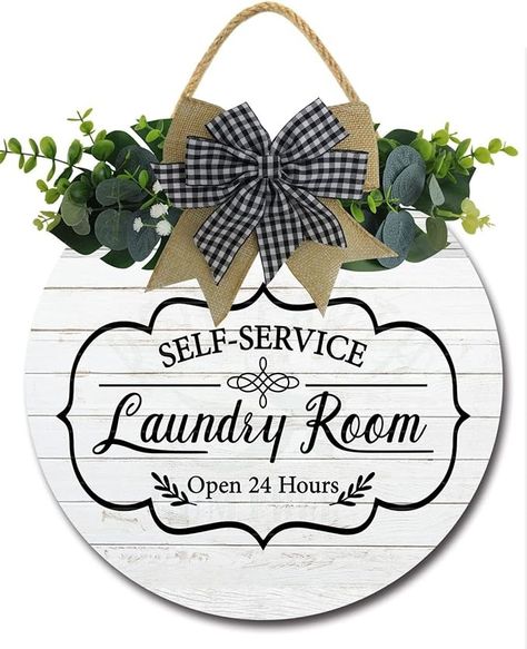 Amazon.com: Sokomurg Laundry Room Sign Rustic Wooden Plaque Wreaths for Wall Door Funny Decor Vintage Hanging Sign for Laundry Room Wash House Farmhouse : Home & Kitchen Farmhouse Laundry Room Door Ideas, Laundry Wall, Laundry Wall Art, Rustic Laundry Rooms, Laundry Room Sign, Laundry Room Wall Decor, Laundry Room Doors, House Farmhouse, Greenery Decor