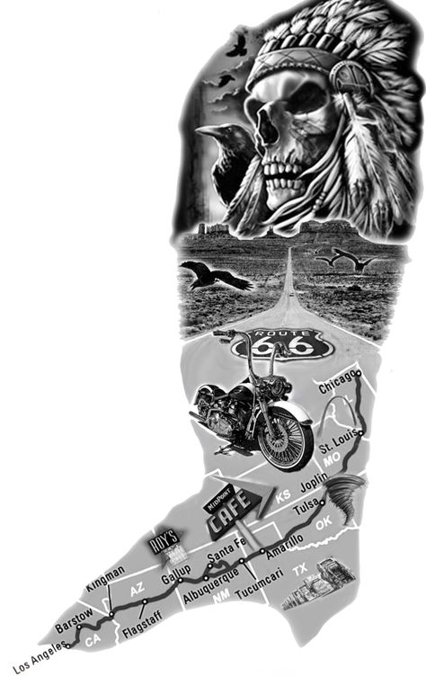 Harley Tattoo For Men, Outlaw Tattoos For Men, Harley Davidson Tattoos For Men, Route 66 Tattoo, Indian Motorcycle Tattoo, Moto Tattoo, Statue Of Liberty Tattoo, Compass And Map Tattoo, Ocean Sleeve Tattoos