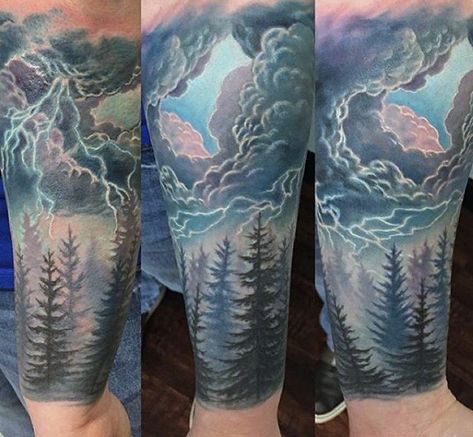 Guys Lightning Tattoo Inspiration For Forearm Cloud Tattoo Ideas, Cloud Tattoos, Cloud Tattoo Sleeve, Cloud Tattoo Design, Dark Skin Tattoo, Storm Tattoo, Tattoo Ideas For Guys, Lightning Tattoo, Omerta Tattoo