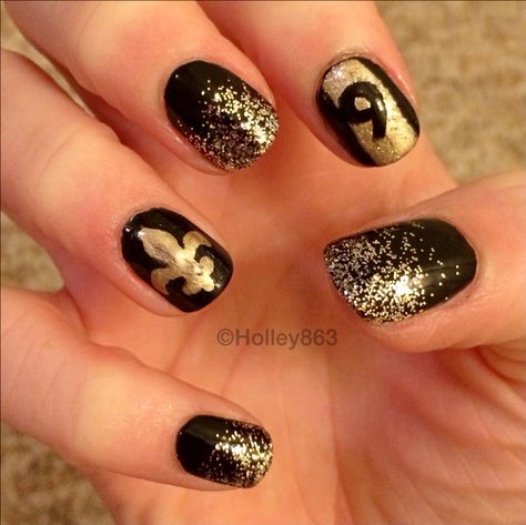 Saints nails Saints Nails New Orleans, Nola Nails, Saints Nails, Sports Nails, Football Nails, Saints Football, Pointed Nails, Street Nails, Toe Nail Designs