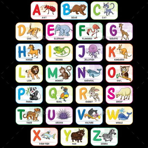 #Animal #Alphabet A to Z - Animals #Characters Wise Animals, Fruits Name In English, Alphabet Flash Cards Printable, Animal Alphabet Letters, Alphabet A To Z, Tag Alphabet, Fruit Names, Animal Printables, Alphabet Pictures