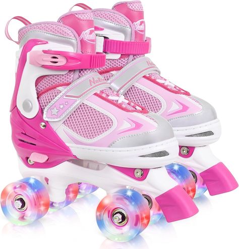 Kids Roller Skates for Boys Girls Kids, 4 Sizes Adjustable Quad Skates with All Light up Wheels - Birthday Gift for Indoor Outdoor Sports Roller Skates For Kids, Light Up Roller Skates, Pink Roller Skates, Kids Roller Skates, Quad Roller Skates, Kids Skates, Quad Skates, Skate Party, Roller Skates