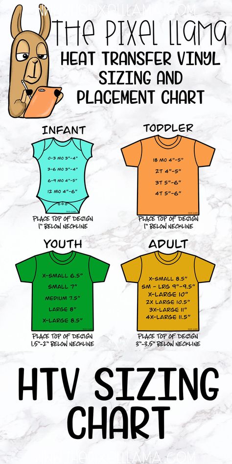 I always struggle trying to remember which size works best for different sized shirts. I designed this chart for easy memory and now I am sharing it with you. Cute Shirt Quotes, Vinyle Cricut, Inkscape Tutorials, Cameo Crafts, Cricut Supplies, Cricut Explore Projects, Foto Transfer, Projets Cricut, Cricut Projects Beginner